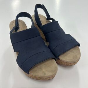 Clarks Navy Blue Slingback Sandals | Size 12 | Comfort Cork Footbed Minimalist